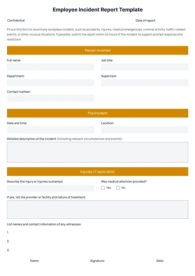 Employee Incident Report Template