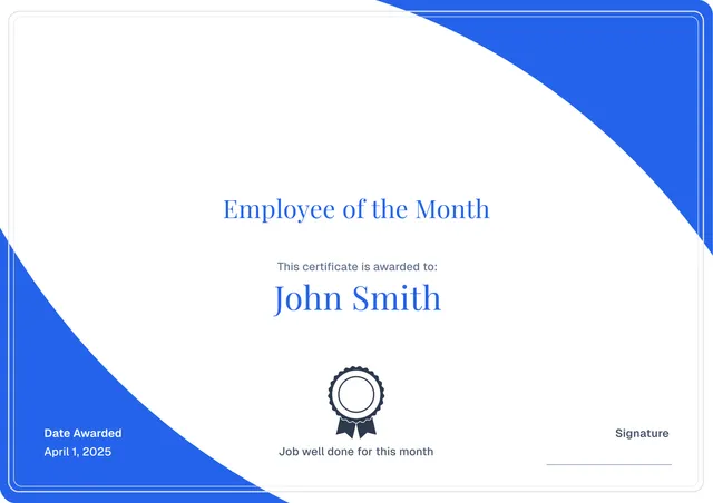 Employee of the Month Certificate Template