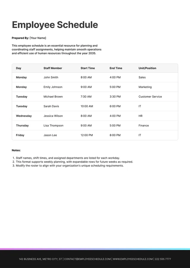 Employee Schedule Template