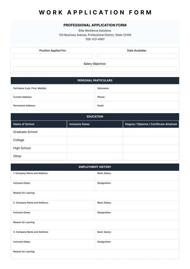 Employment Application Template