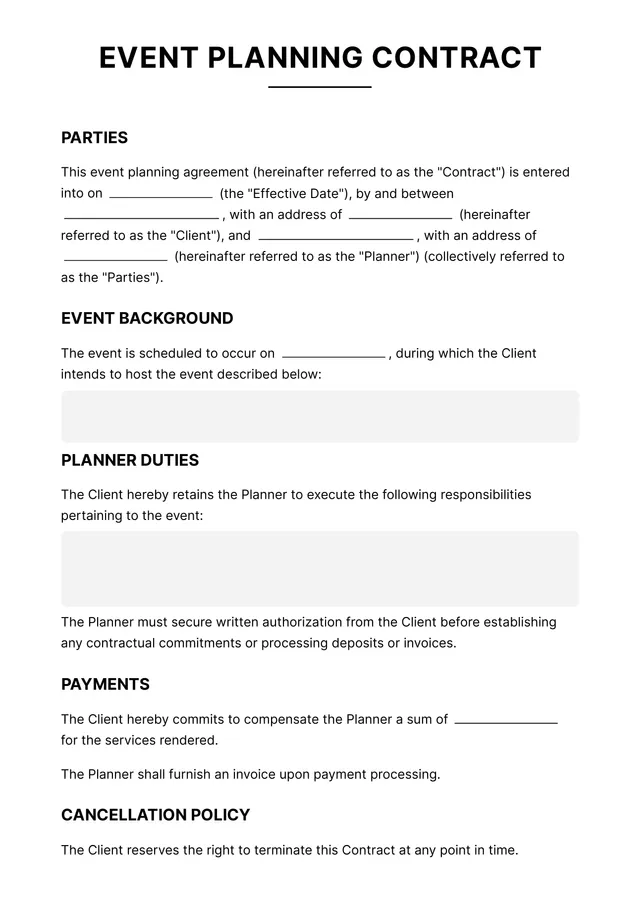 Event Contract Template