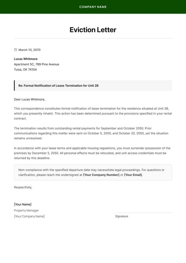 Eviction Letter Template