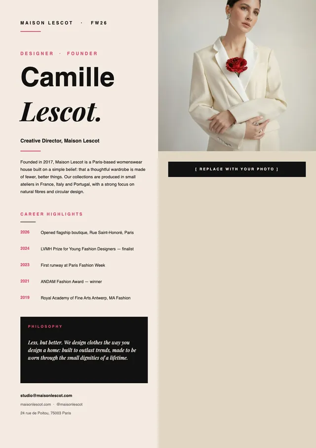 Fashion Designer Bio