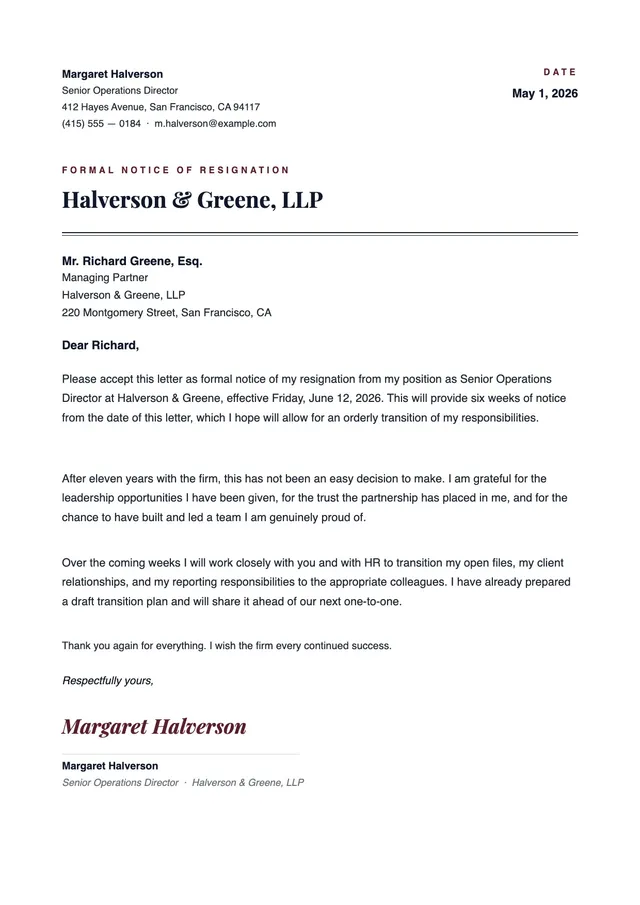 Formal Resignation Letter