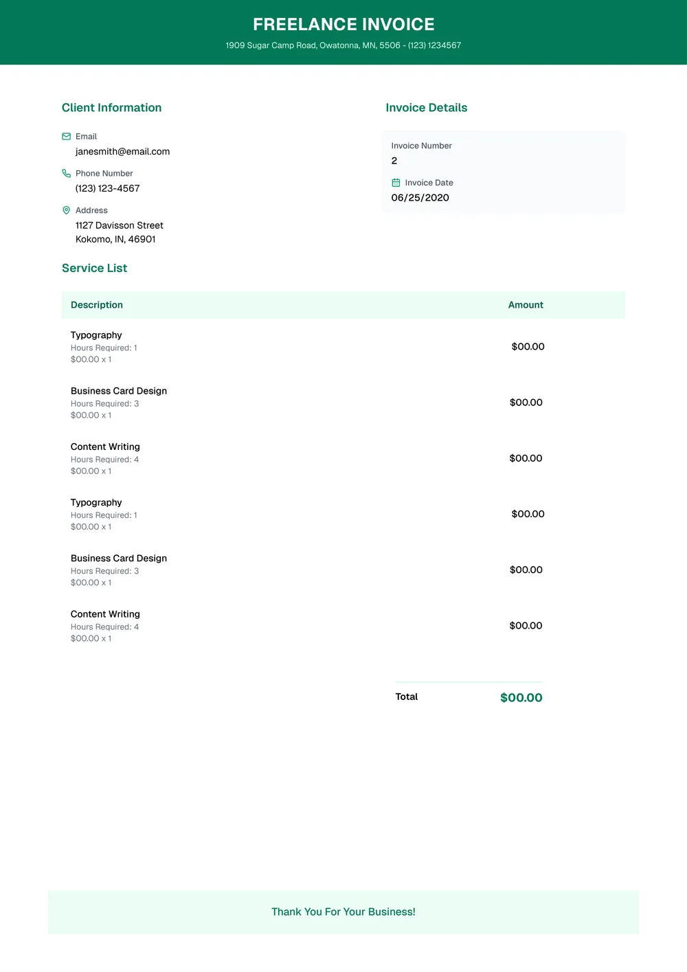 freelance-invoice form