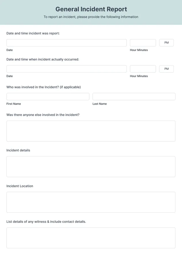 General Incident Report Form Template