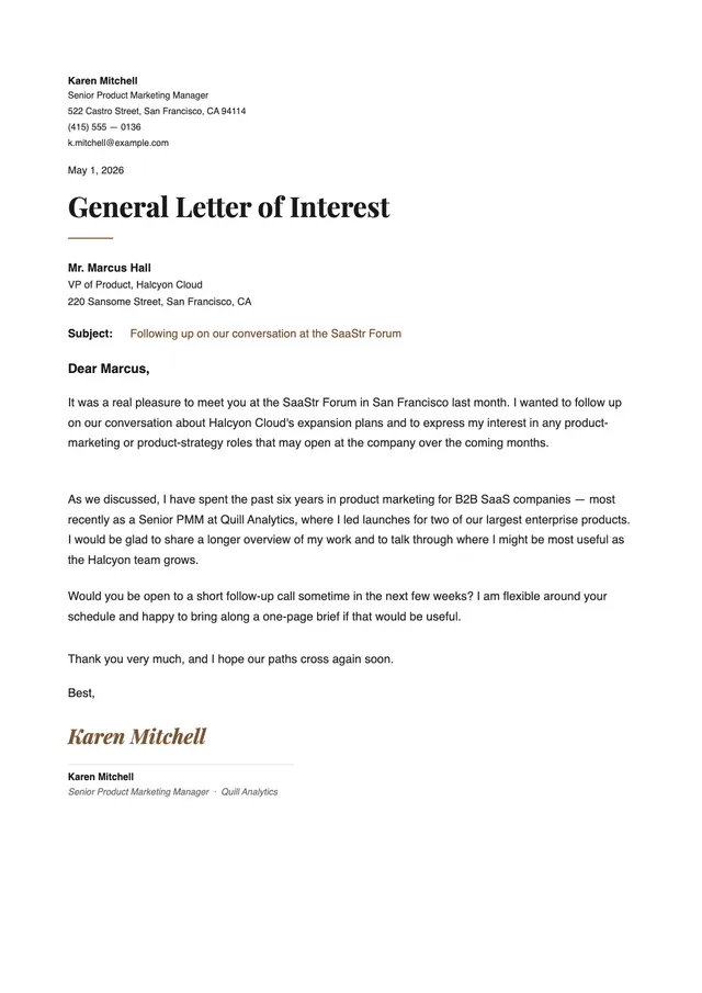 General Letter of Interest