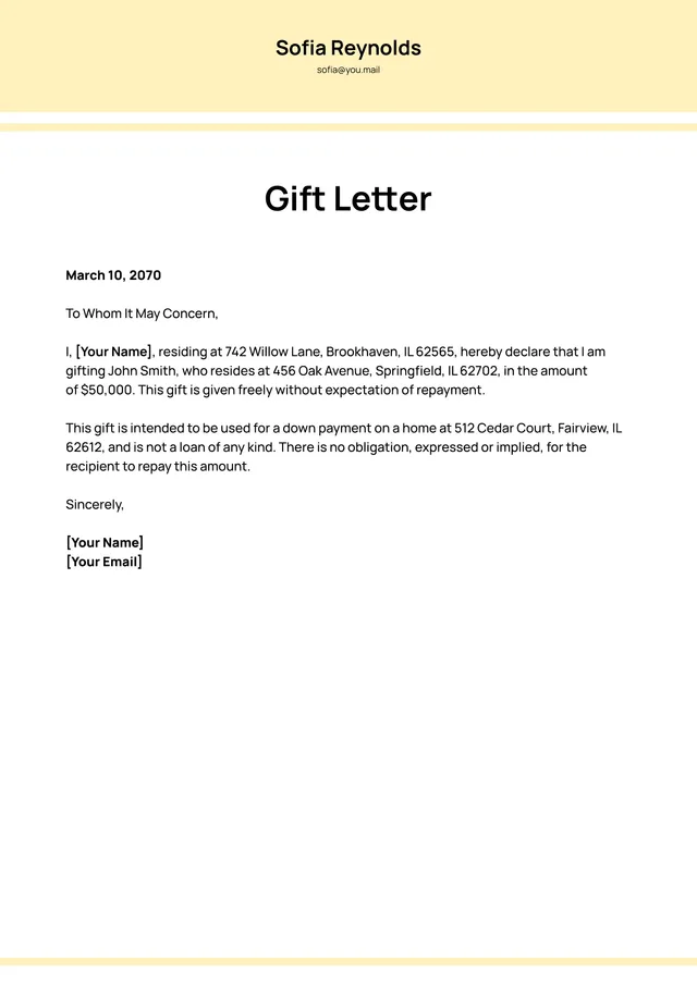 Gift Letter Template