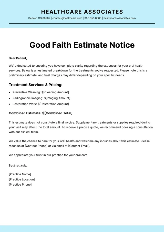 Good Faith Estimate Template