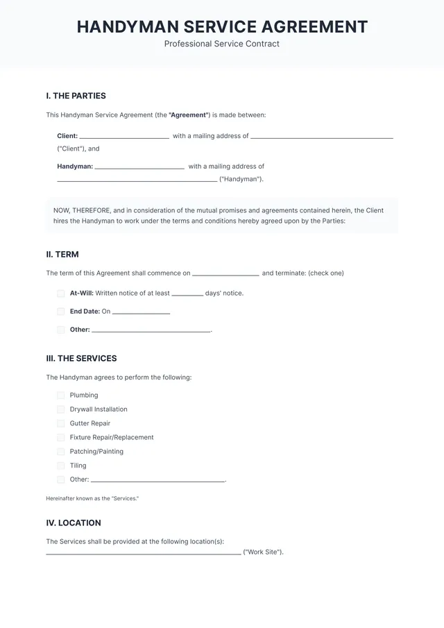 Handyman Contract Template