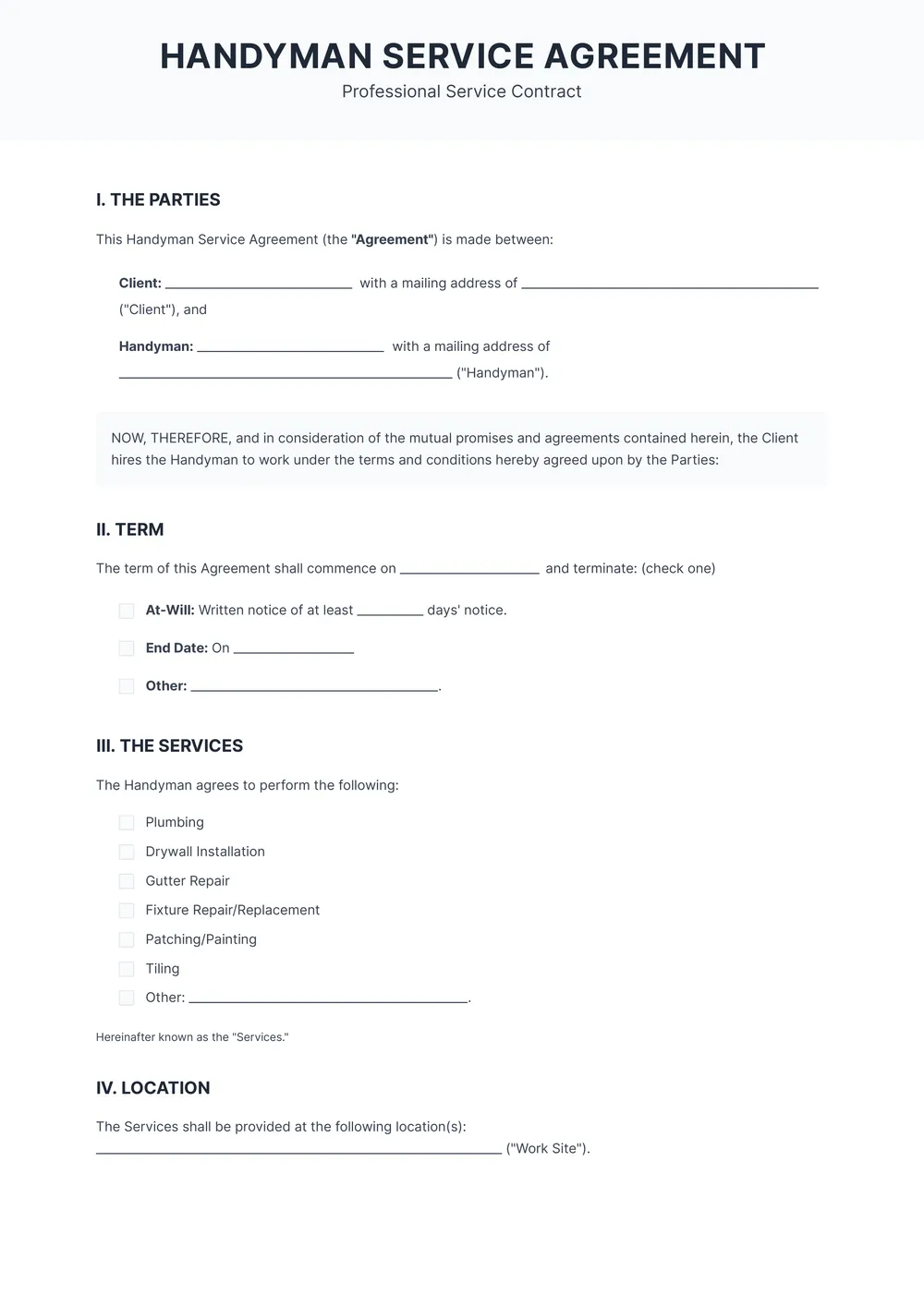 handyman-contract form