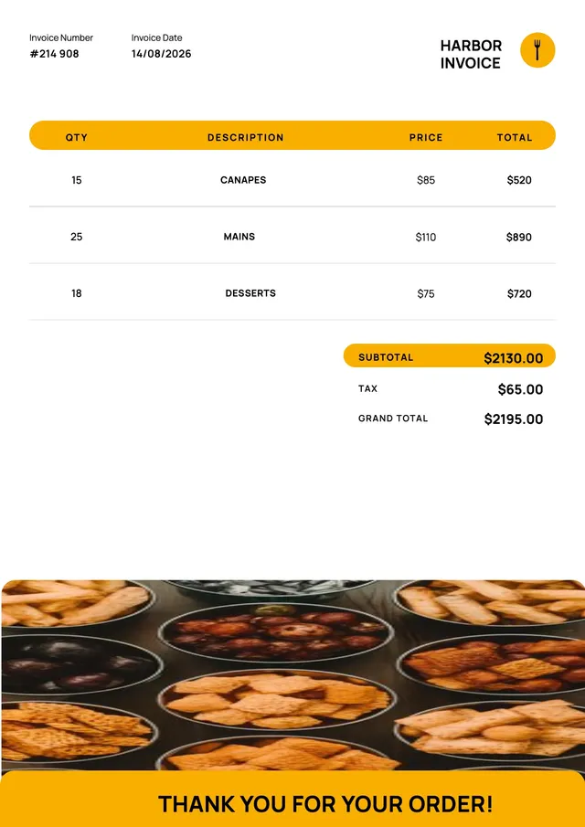 Harbor Catering Invoice