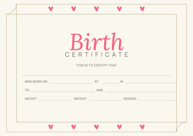 Heart Border Birth Certificate