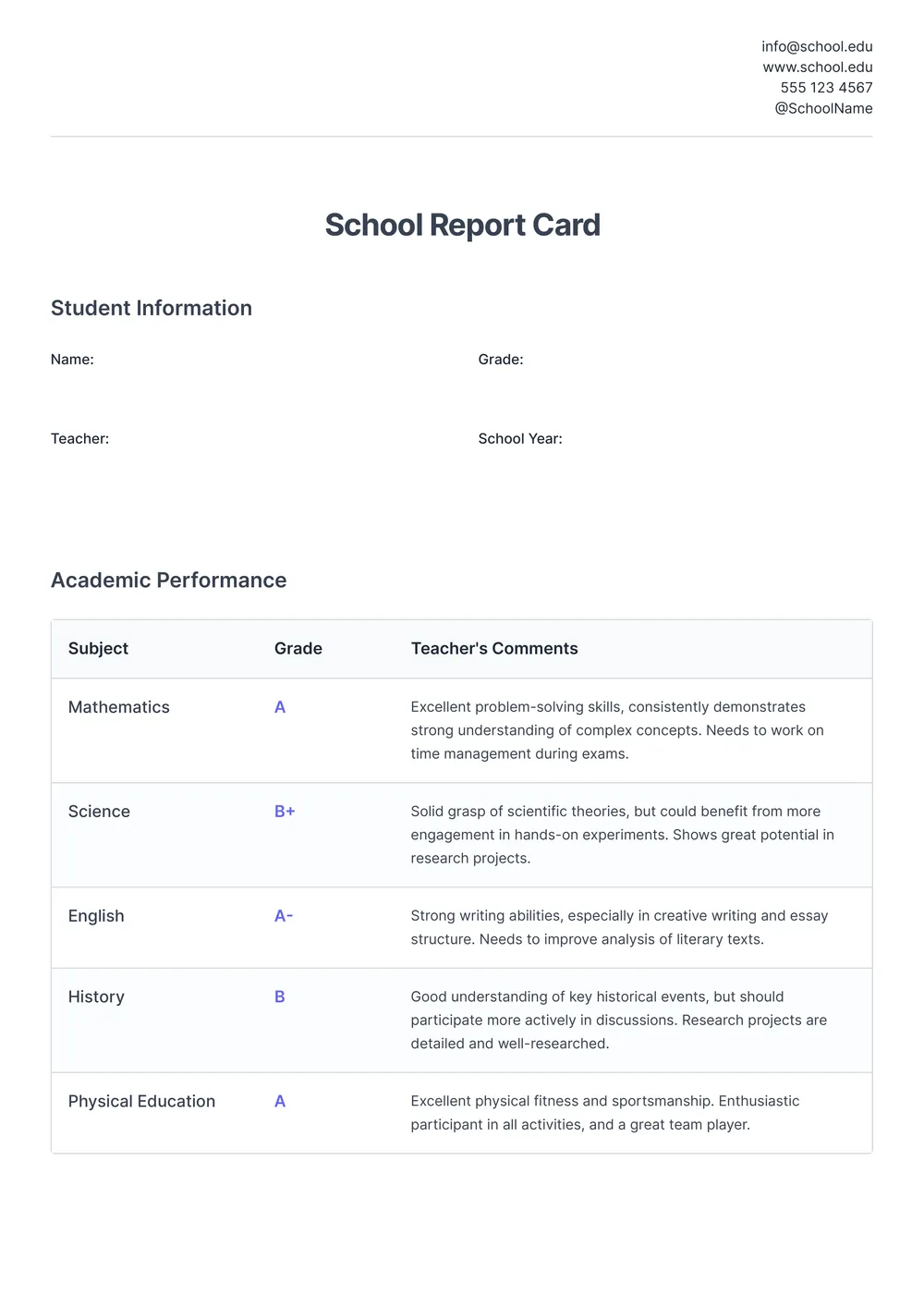 high-school-report-card form
