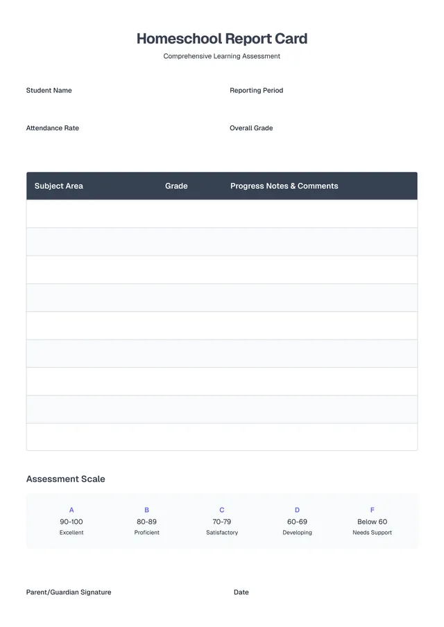 Homeschool Report Card Template