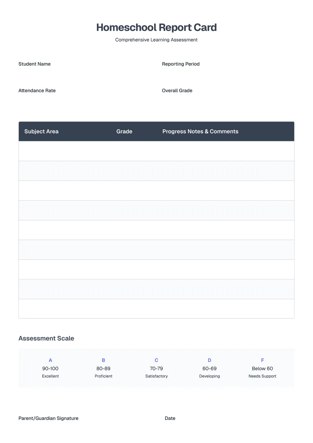 homeschool-report-card form