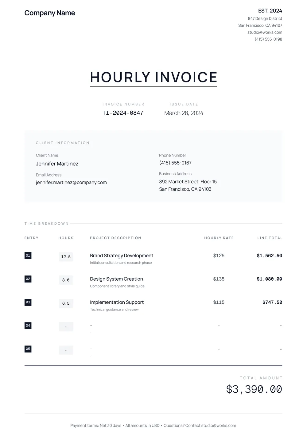 hourly-invoice form