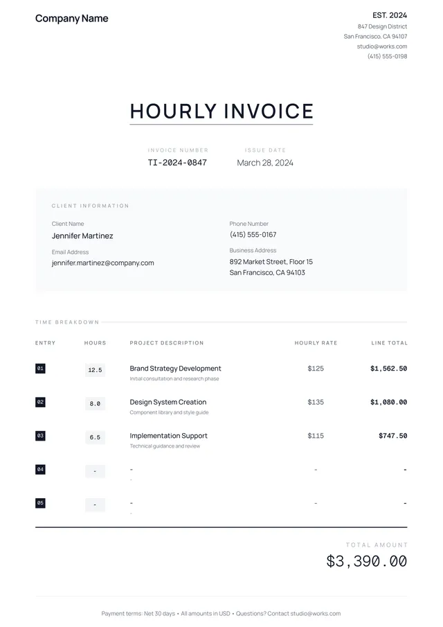 Hourly Invoice Template