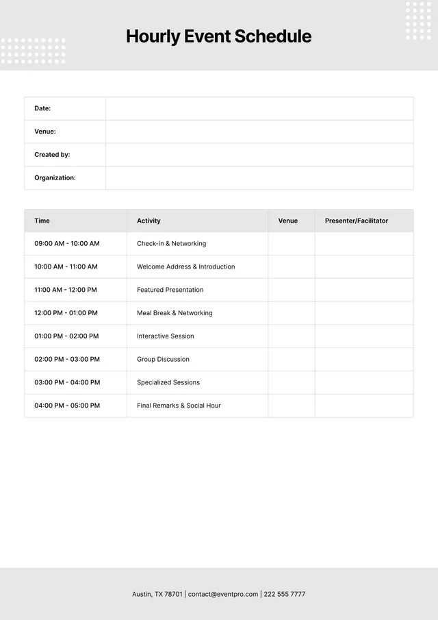 Hourly Schedule Template