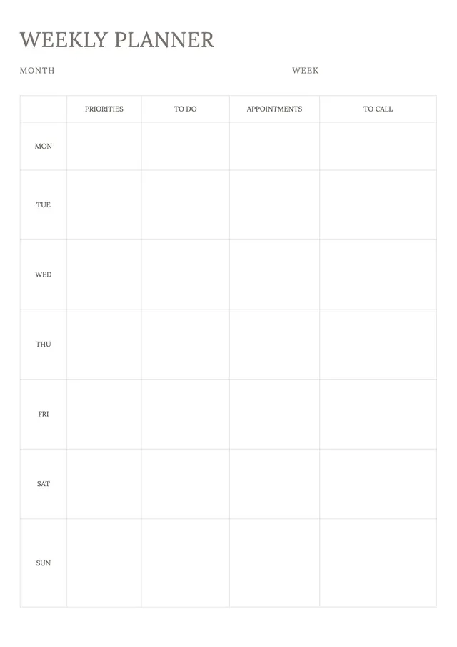 Hourly Weekly Schedule