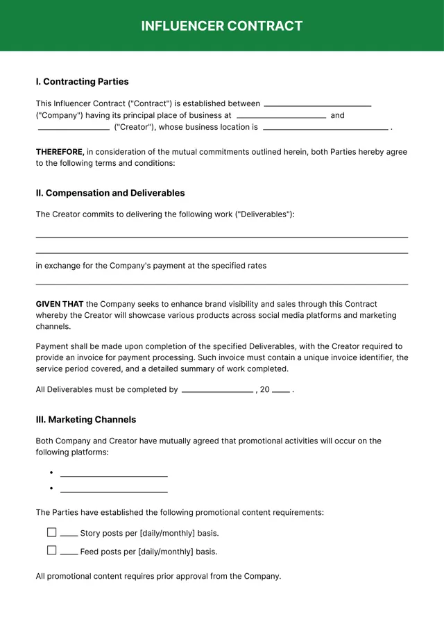 Influencer Contract Template