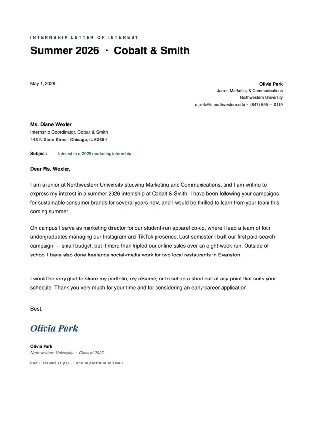 Internship Letter of Interest