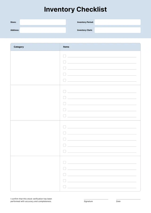 Inventory Checklist Template