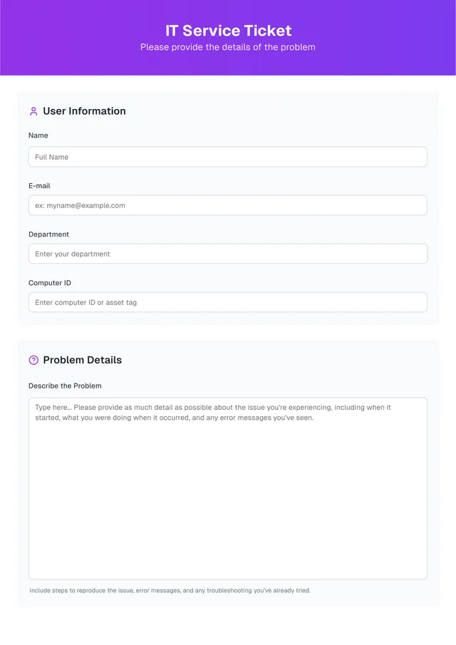 IT Service Ticket Form Template