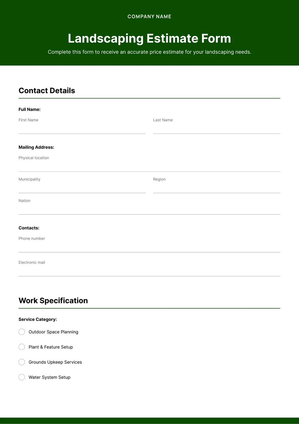 landscaping-estimate form