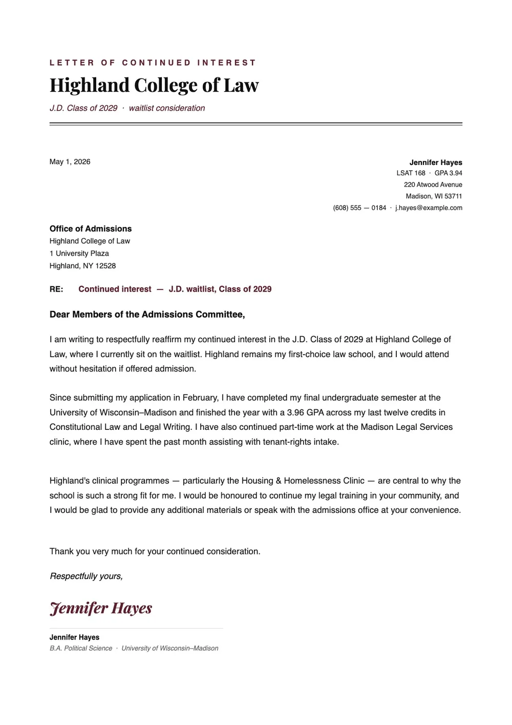 letter-of-continued-interest-law-school form