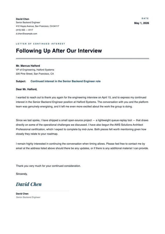 Letter of Continued Interest