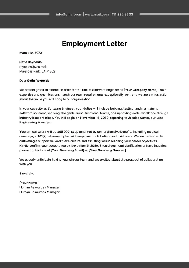 Letter of Employment Template