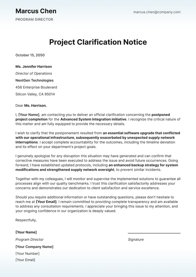 Letter of Explanation Template