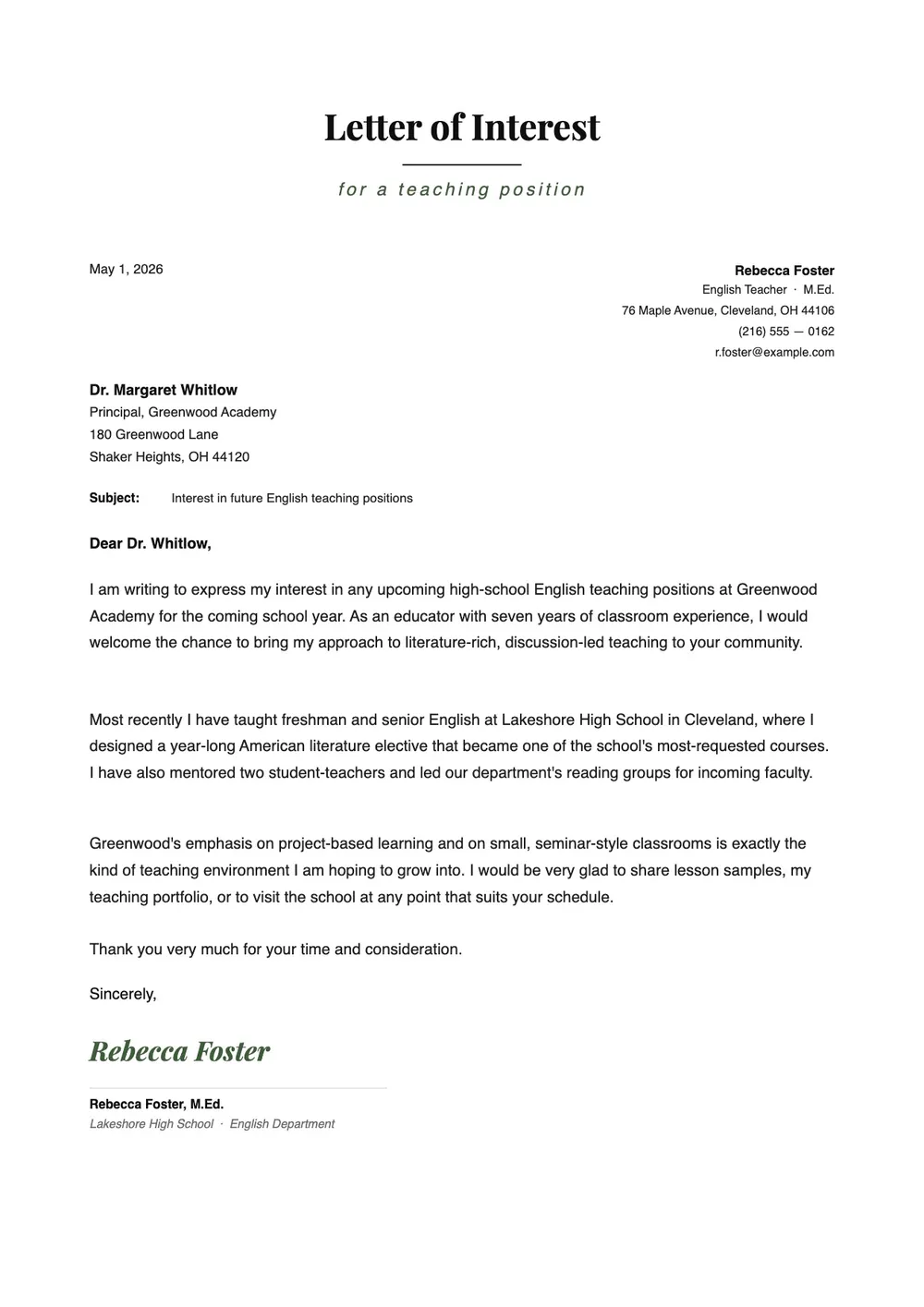letter-of-interest-for-teaching-position form