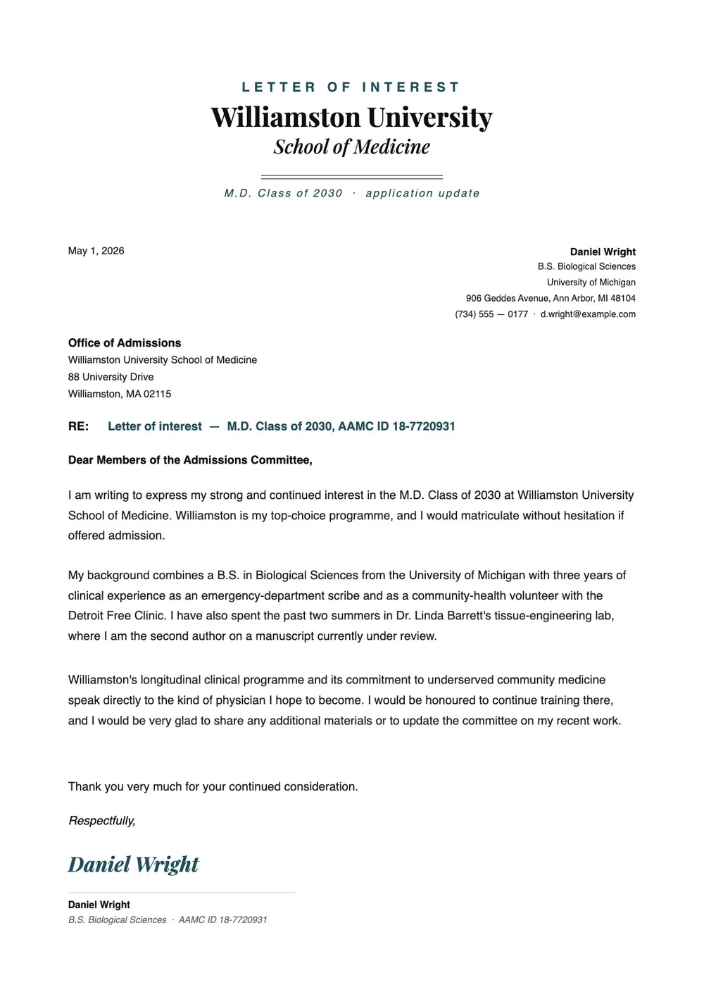 letter-of-interest-medical-school form