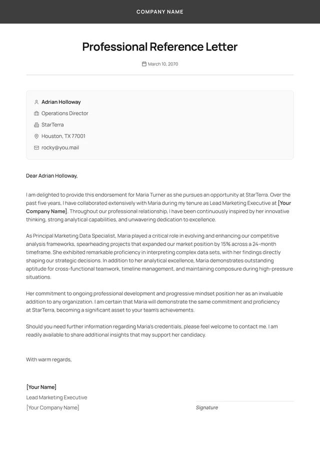 Letter of Reference Template