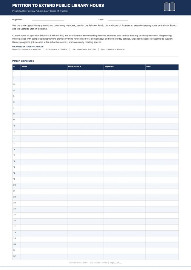 Library Hours Petition