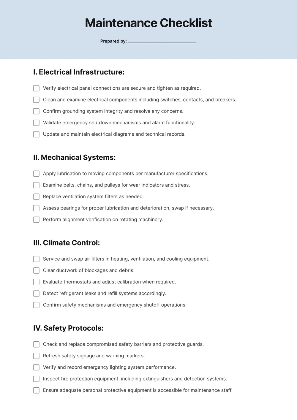 maintenance-checklist form