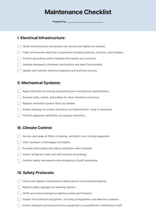 Maintenance Checklist Template