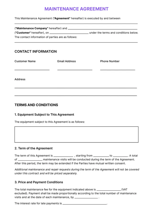 Maintenance Contract Template