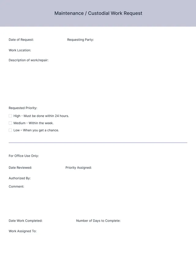 Maintenance Request Form Template