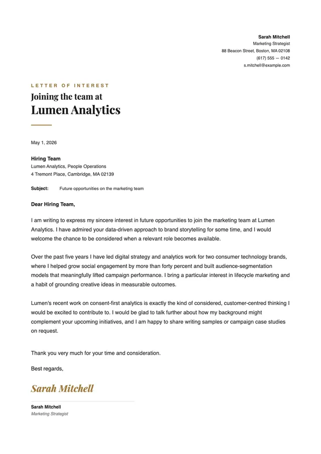 Marketing Letter of Interest