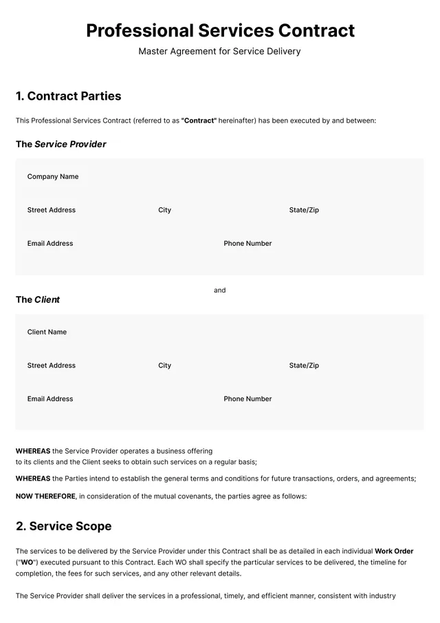 Master Service Agreement Template