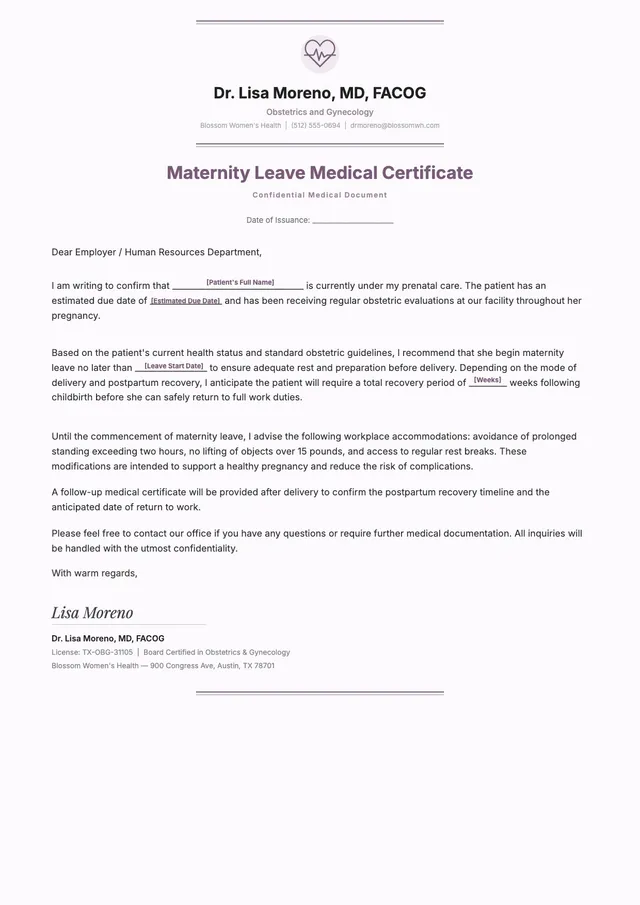 Maternity Leave Doctor Note