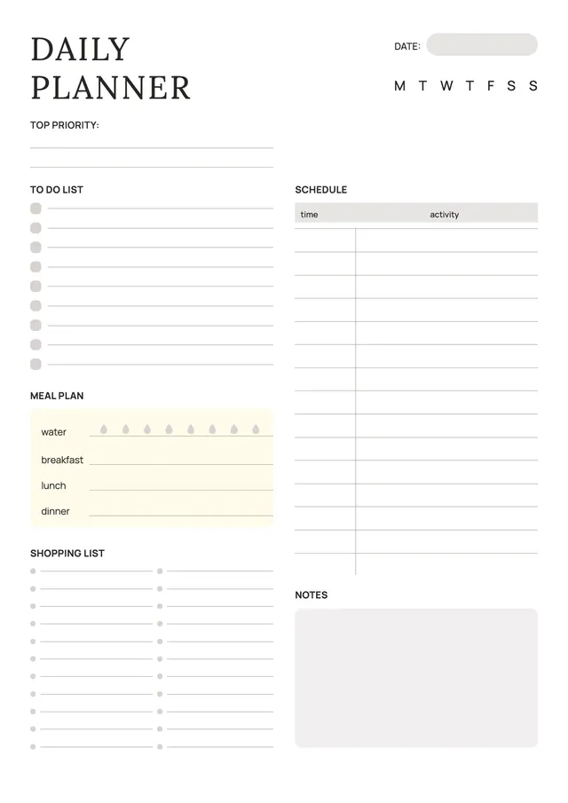Meal Plan Daily Planner