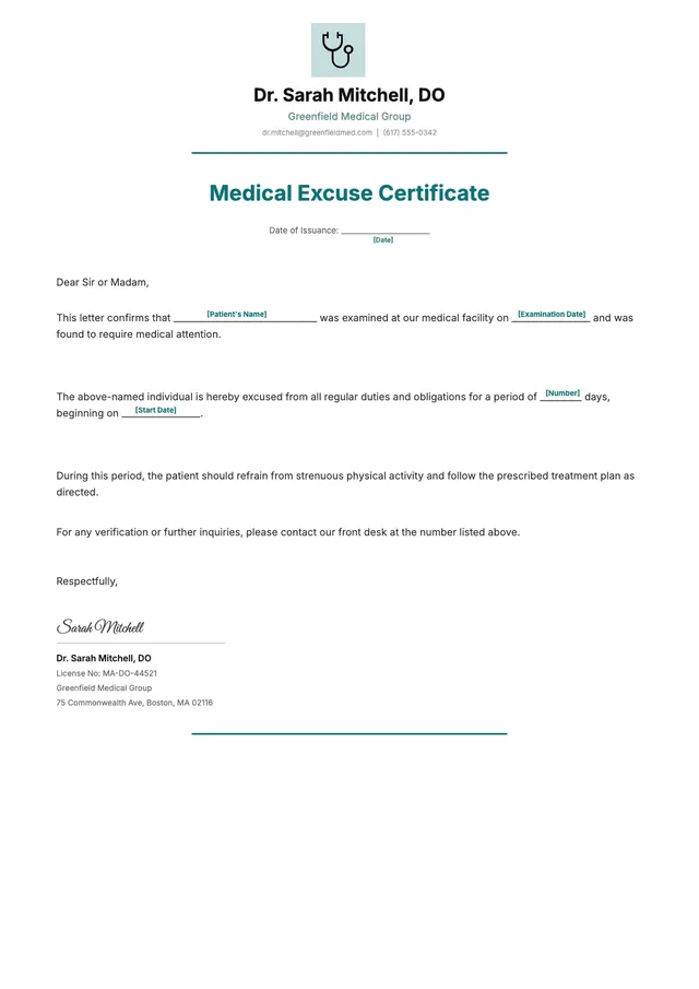 Medical Excuse Doctor Note