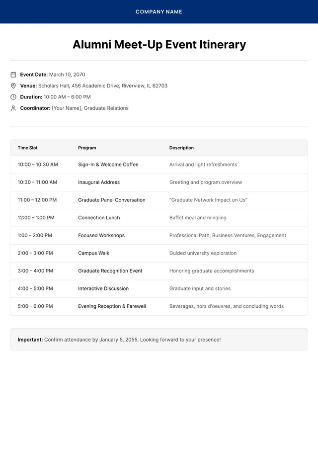 Meeting Itinerary Template