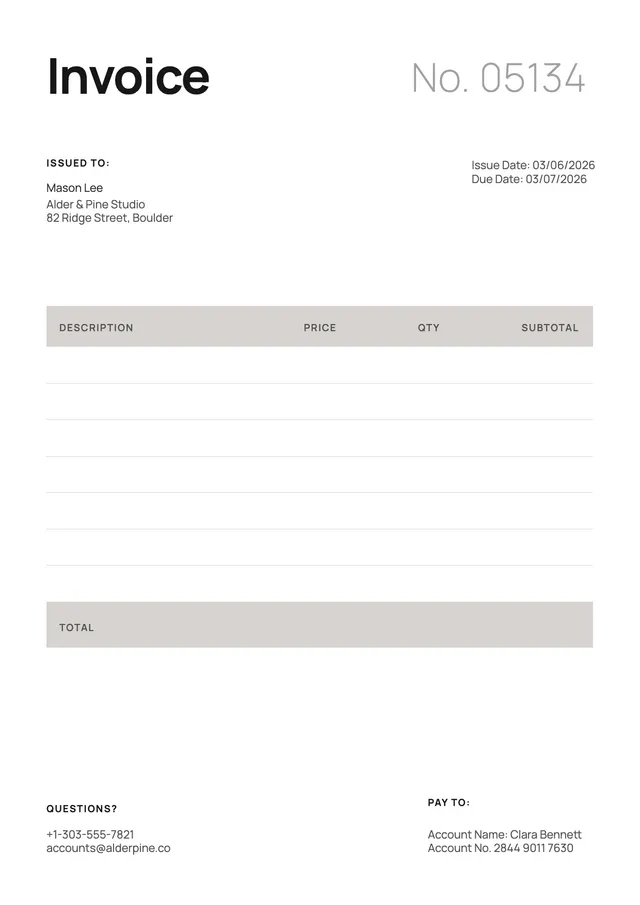 Minimal Gray Catering Invoice