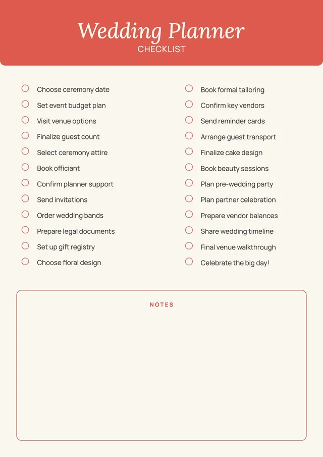Minimalist Wedding Planner Itinerary
