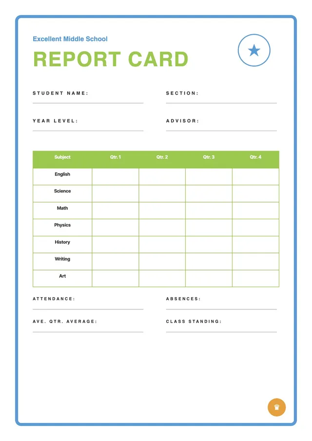 Mint Green School Report Card